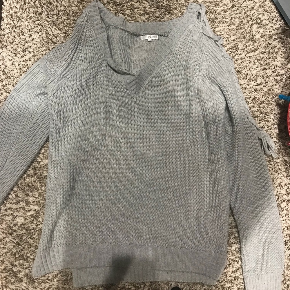Gray sweater with lace up sleeves